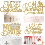 내 첫 성찬식 반짝이 케이크 토퍼 신의 축복 장식 파티 생일 케이크 장식 세례 샤워에 사용 : nabynaby