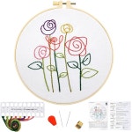 초보자를 위한 쉬운 꽃 자수 키트, 미니멀리즘 스타터 카운트 크로스 스티치 여성용 취미 세트, 후프, 스레드 및 비디오 튜토리얼 H2027... 