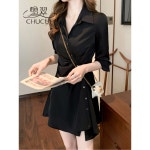 여친룩 긴팔 셔링 춘하 카라 패션 셔츠 하객룩 원피스 블랙 : 직구농장
