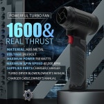 자동차용 터보 드라이어 송풍기, 1600g 인스턴트 스러스트 공기 송풍기 팬 스텝리스 속도 64MM 슈퍼 전기 무선 로 파티오 청소, 건조, 눈바람... 
