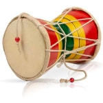 핸드메이드 나무와 가죽 클래식 인도 민속 덤로 다마루 핸드 드럼 세트 타악기 장식 수집품 세계 악기 (멀티컬러) : 월드판다스토어