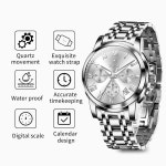 탁소 남성용 럭셔리 다기능 방수 시계 빅페이스 아날로그 쿼츠 스테인리스 스틸 실버 손목 크로노그래프, 날짜 발광 기능 Black-NKLH-T-G8406... 