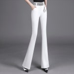 여성 롱다리 팬츠 화이트 플레어 봄/여름 핫 스타일 드레이프 하이웨이스트 슬리밍 및 길이 연장 바지 : FEELINGMALL