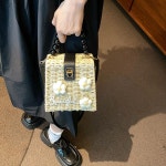 여성 크로스백 손으로 짠 라탄 가방 스타일 문학 숲 여름 작은 신선한 바디 비치 꽃 상자 여행 데이트 미니 핸드백 포인트 패션 : FEELINGMALL