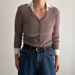 브이넥 7부 골지 셔츠 카라 가디건 : 모농