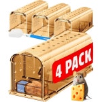 모텔 마우스 휴머니 트랩 노 킬 라이브 캐치 및 릴리스 4팩 - 재사용 가능, 사용 청소가 간편, 터치 해제 없음, 청소 브러시, 설명서 비디오... 