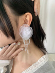 Fabric flower earrings(white/black) / 패브릭 플라워 이어링 : 하우스 오브 하우스