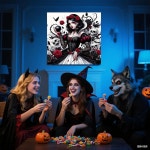 GXGLLPZBY DIY 다이아몬드 아트 키트, 초보자를 위한 5D 페인팅, 스컬스 도트 아트가 포함된 블랙 및 레드 로즈 디자인, 홈 월 장식 13.... 