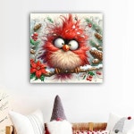 캔리치샵 5D 레드 버드 다이아몬드 아트 페인팅 키트, 초보자를 위한 크리스마스 귀여운 풀 드릴 점, 젬 공예품 벽 장식 14x14인치 : 글로베리즈
