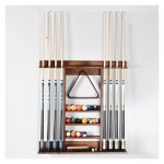 벽걸이 당구 큐 랙 - 게임룸, 클럽 및 바를 위한 8개의 풀 스틱, 견고한 목재 액세서리 우아한 갈색 마감 처리 Black 91.5x11x73.3cm : 큐닉스