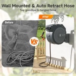 기린 공구 호스 릴 1/2인치 78피트, 길이 잠금 장치가 있는 튼튼한 접이식 정원 호스 릴, 슬로우 리턴 시스템, 벽 장착 및 180도 회전 브래킷... 