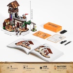 펀홀 중세 훈련장 조명 건물-벽돌 세트 - 중세 병사 미니피규어 5종이 있는 크리에이터 캐슬 성인 및 청소년용 수집형 디스플레이 세트 964개... 