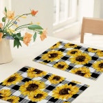 4 세탁 인치, 캠핑, 면 100 매트, 식사, 흑백 가능한 체크무늬에 세트 12 및 황금 장식용 식탁 해바라기, 린넨 18 옐로우 가지 x 골드 주방 : 버티... 
