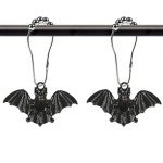 CTOHN 12피스 배트 샤워 커튼 후크 링, 욕실 장식용 할로윈 장식 행거 : 로아글로우