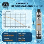 33FT UL 케이블, 1/2 , 115V/60Hz, 26GPM, 138FT 헤드, 스테인리스 스틸 정수기, 정화조 관개용 VERIWIS 정화 펌프 4인치 정화수 : 운명소