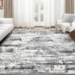 거실용 에어리어 러그 방지 머신 그레이 모던 실내 오피스 블랙 추상 미끄럼 백킹 러그 논슬립 - 다이닝룸 대형 6x9 뉴트럴 홈 세탁 카펫 테이블... 