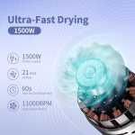 헤어 드라이어, 전문 고속 블로우 드라이어 110,000, 빠른 건조를 위한 3억 개의 음이온 케어 1500 저소음 열 제어 마그네틱 디퓨저 포함... 