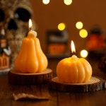 미국 마법의 호박 양초, 가을 선물용 모양 노란색, 귀여운 양초 장식 2팩, 할로윈 파티 수제 천연 5.5온스 10시간 Ghost : 샵 어크로스