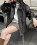 루즈 오버 레더 블루종 점퍼 : 오브앳
