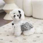 잔잔한 체크 나염 드레스 린넨 원단 사랑스런 원피스 결혼식 파티 강아지 드레스 : 모모스페이스