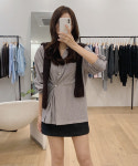 더블 카라 스트라이프 루즈핏 꼬임 셔츠 : 오브앳