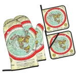 Gleason 1892 Flat Earth Map Research 플랫 어스 오븐 장갑 및 냄비 홀더 4개 세트 베이킹 주방 요리 바베큐 : 에스디연구소