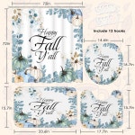 브리튼즈 가을 호박 샤워 커튼 세트 러그 포함 그린 푸른 잎 욕실 미끄럼 방지 러그, 화장실 뚜껑 커버, 배스 매트 및 12 후크 72 x 인치... 