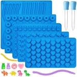 시도시르 7Pcs 실리콘 구미 베어 몰드, 파티용 논스틱 웜 초콜릿 가정용 DIY용 하트, 만들기용 다이너서 몰드 4Dinosaur+2Droppers : 토미월