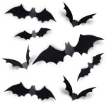 쿠감 60PCS 할로윈 박쥐 장식, 4가지 크기의 현실적인 PVC 블랙 3D 무서운 박쥐 스티커 홈 데코 DIY 벽 데칼 욕실 실내 할로윈 파티 용품... 