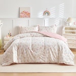 조이렙 여아용 소프트 앤 코지 이불 세트 i#e#s 3 pcs ^^ 면 핑크 플로럴 디자인 트윈 사이즈 침구 사계절용 68x88 인치 i#e#s... 