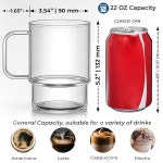 손잡이가 달린 아쿠아치 22온스 스태커블 유리 머그잔, 2개 세트 - 라떼, 카푸치노, 모카, 아메리카노, 차용 대형 클리어 커피 컵 AQU021-18... 