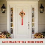 천연 밀짚 라탄과 함께 매달린 ICOFUPO 예술 마크라메 벽, 가정용 문화 손으로 짠 장식, 태셀 동양 스타일 차이나 매듭 China Knot Koi Duo... 