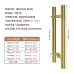 도어 핸들, 스테인리스 스틸 푸시 풀 도어 핸들, 설치 하드웨어가 있는 상업용 도어 그립(색상 금색, 크기 100cm(39 3/8인치) 70cm) : 포춘글로비스