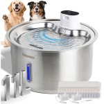 11L 무선 스마트 스테인리스 스틸 분수, 펫사뮤즈 5000MAH 배터리 2 8Gal 대형 개 물 센서, 타이머 모드 및 15개 필터가 장착된 조용한 펌프... 