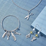 PH 팬더홀 미용사, 헤어 스타일리스트, 도구 매력 i e s 100 pcs 10 스타일 헤어컷 가위 빗 어버이날 목걸이 팔찌 열쇠고리 만들기 i e... 