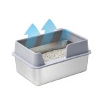 고양이를 위한 높은 측면 스테인리스 스틸 입구 물 튀김 방지 얼룩 간편 세척 내구성 있는 디자인의 밀폐형 화장실 : 에스디원산업