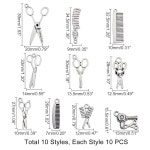 PH 팬더홀 미용사, 헤어 스타일리스트, 도구 매력 i e s 100 pcs 10 스타일 헤어컷 가위 빗 어버이날 목걸이 팔찌 열쇠고리 만들기 i e... 