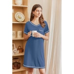 여성용 Ekouaer 잠옷 반소매 수면 셔츠 V넥 소프트 코알 티셔츠 드레스 Bear Blue 3X-Large : 케이뷰티바이지니