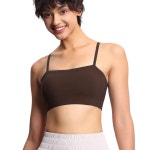체육관 사람들 여성용 조절 가능한 스파게티 스트랩 스포츠 브라 와이어 프리 운동 상의와 탈부착 패딩 처리 Bean Brown Small : 모멘턴... 