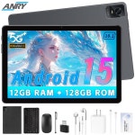 ANRY 안드로이드 15 태블릿, 저가형 10.1인치 12GB 저장용량 6000mAh 배터리 듀얼 스피커 와이드바인 L1 지원 : 백상상사