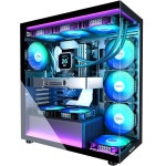 MUSETEX ATX PC 케이스 7 PWM ARGB 팬 사전 설치, Type-C 미드 타워 컴퓨터 케이스, 풀 뷰 듀얼 강화 유리, 게이밍 블랙(YK2) : 실룬