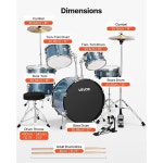 VEVOR 드럼 세트, 주니어 세트의 5피스 22, 조절 가능한 왕좌, 심벌, 스틱이 있는 초급 초급, 청소년 및 학생을 위한 음악 학습 악기 키트... 