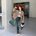 데일리 자켓 여성 브라운 더블브레스트 숏 트렌치코트 가을 스타일 스몰 브리티시 루즈 템퍼먼트 탑 캐주얼 여자친구 야상 점퍼 바람막이 패션...