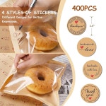 스티커가 부착된 400PCS 바 증정 창문 5인치 쿠키 7 종이 플라스틱 간식 가방 베이커리 선물 베이크 세일 페이스트리 투명 밀봉 열 방지... 