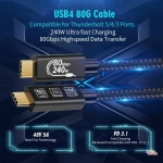 USB C 모니터 케이블 16K60Hz HDR 비디오 디스플레이 80Gbps 240W 고속 충전 금도금 썬더볼트 5 호환 : 진가구대