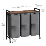 후브로 세탁 분류기 3 섹션, 바퀴가 달린 바구니, 11 5 갤 43 4L , 당김 및 탈착식 옥스포드 패브릭 가방, 러스틱 그레이 BFG76XY01... 