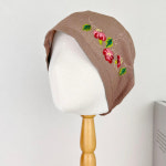 중년여성 고급 자수 플라워 린넨 혼방 사계절 비니 모자 BDNAS-H2509 : 플러스모자