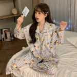 G1544 키티 여성 잠옷 홈웨어 사계절 긴팔 긴바지 플러스사이즈 빅 귀여운 패턴 : 쿠마네상점