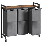 후브로 세탁 분류기 3 섹션, 바퀴가 달린 바구니, 11 5 갤 43 4L , 당김 및 탈착식 옥스포드 패브릭 가방, 러스틱 그레이 BFG76XY01... 