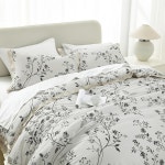 사흐카사 코튼 이불 세트 퀸 사이즈, 침구 세트, 플로럴 플러피 퀼트 올 시즌 럭셔리 소프트 침대 및 다운 얼터너티브, 3개, 화이트/차콜 블랙... 